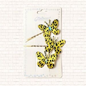 Leopard butterfly hair accessories 2 barrettes 1 hair clip y2k 90s style NEW OBO